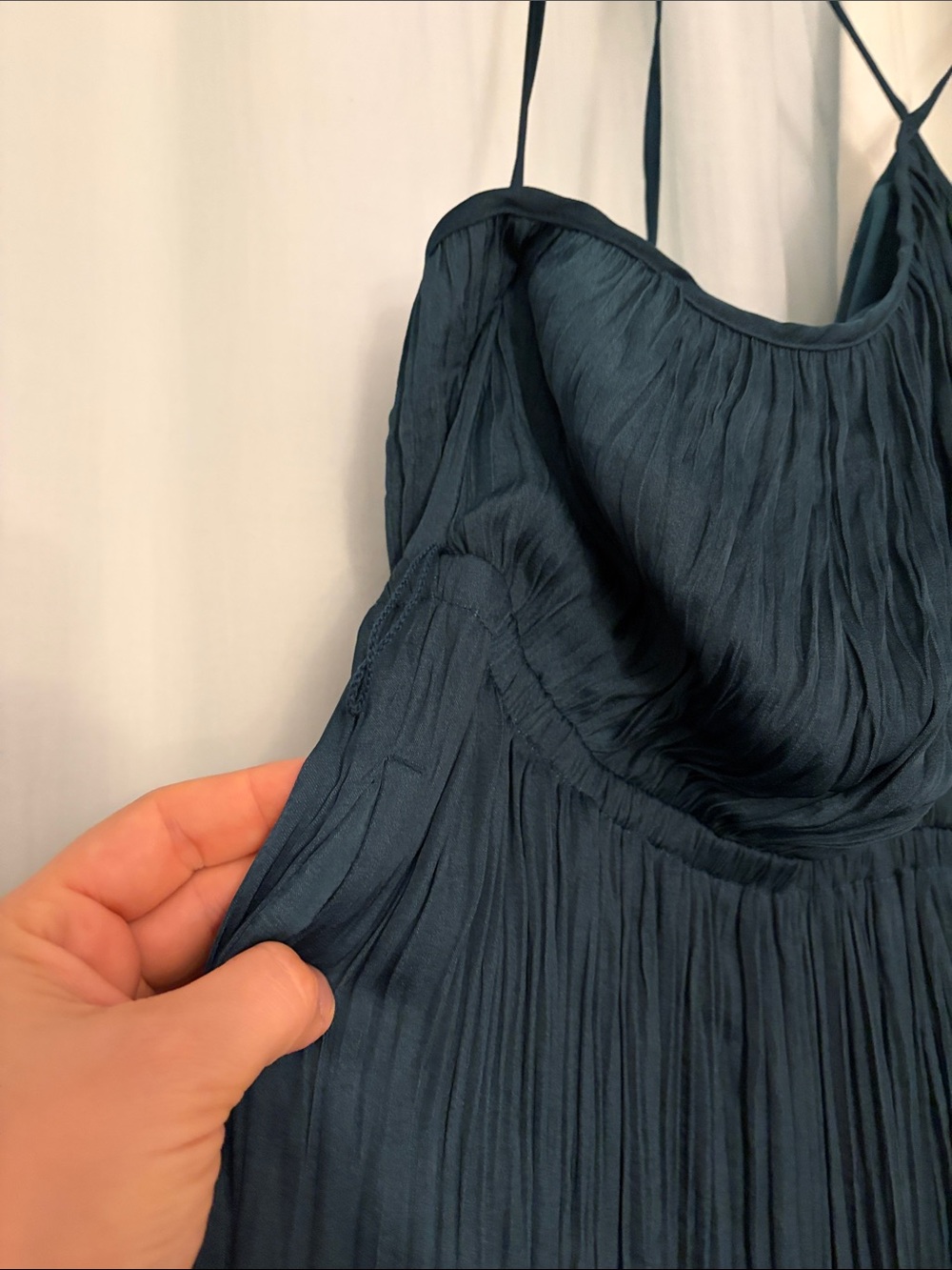NWT Banana Republic Factory Teal Petite V-Neck Pleated Satiny Romper, MP - Picture 7 of 11